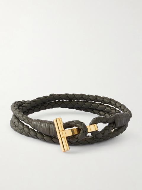 TOM FORD Woven Leather and Gold-Plated Wrap Bracelet
