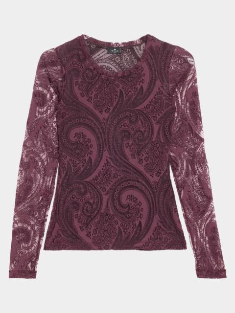 Etro Paisley Mesh Long-Sleeve Top