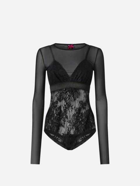 PINKO TULLE AND LACE KNIT BODYSUIT