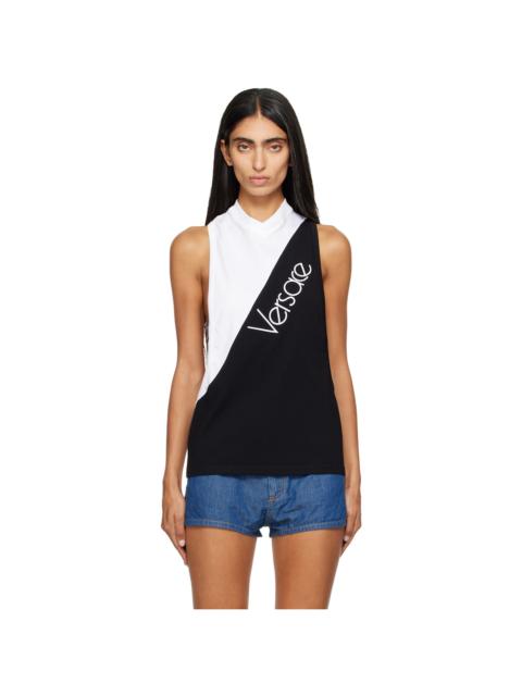 VERSACE White & Black Embroidered-Logo Cotton-Jersey Tank Top