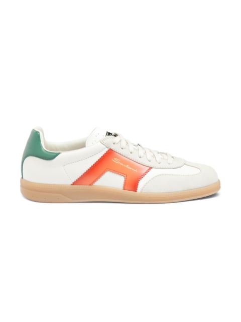 Santoni Men's white, green and orange leather and suede DBS Oly sneaker