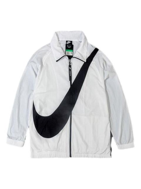 (WMNS) Nike Collar Big Swoosh Jacket 'White Black' BV3686-100