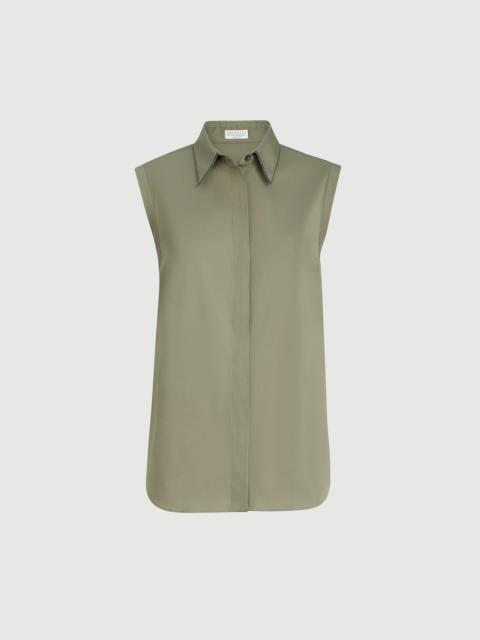 Brunello Cucinelli Stretch cotton poplin sleeveless shirt with shiny trim