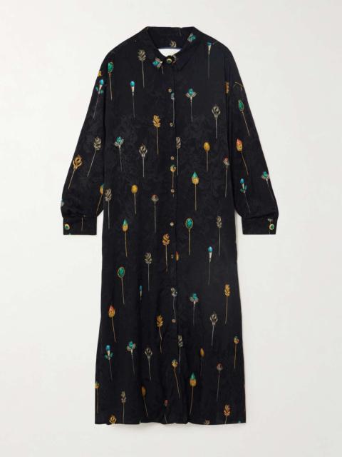 + NET SUSTAIN Frida embellished printed jacquard maxi shirt dress