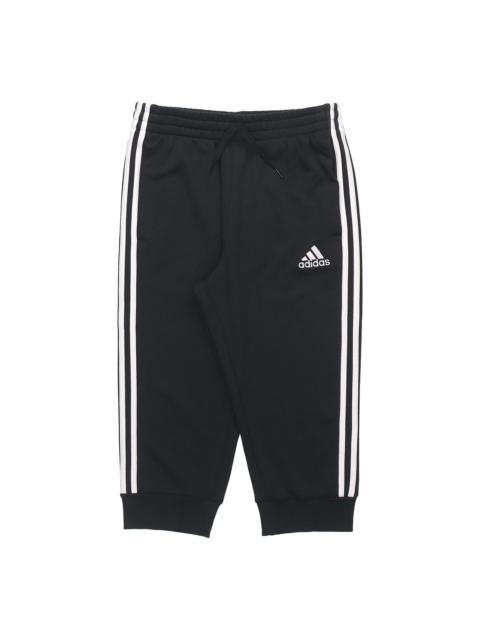 adidas M 3s Ft Tc 34pt Logo Embroidered Stripe Knit Bundle Feet Cropped Pants Black GK8987