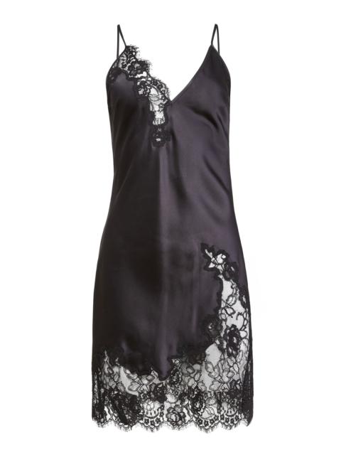Fleur du Mal Juliet Lace-Trimmed Silk Charmeuse Mini Dress black