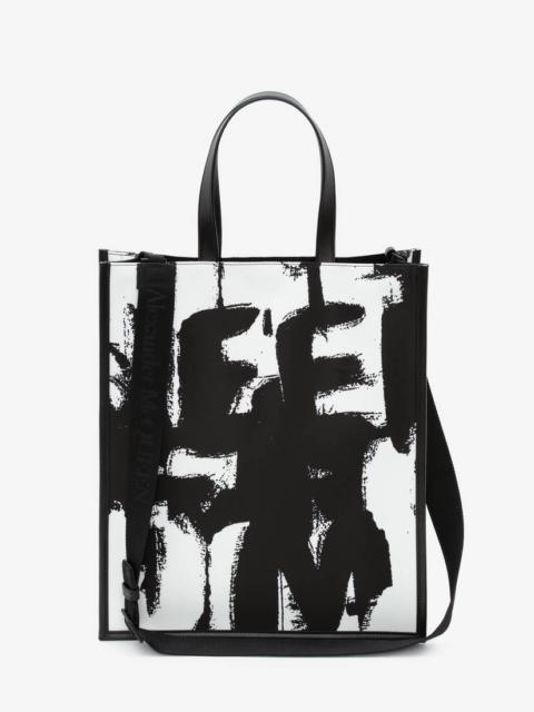 Alexander McQueen Mcqueen Graffiti Edge North South Tote Bag in Black/off White