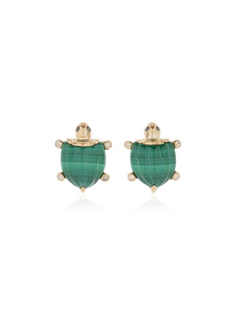 Yvonne Léon 9K Yellow Gold Malachite, Diamond Earrings green