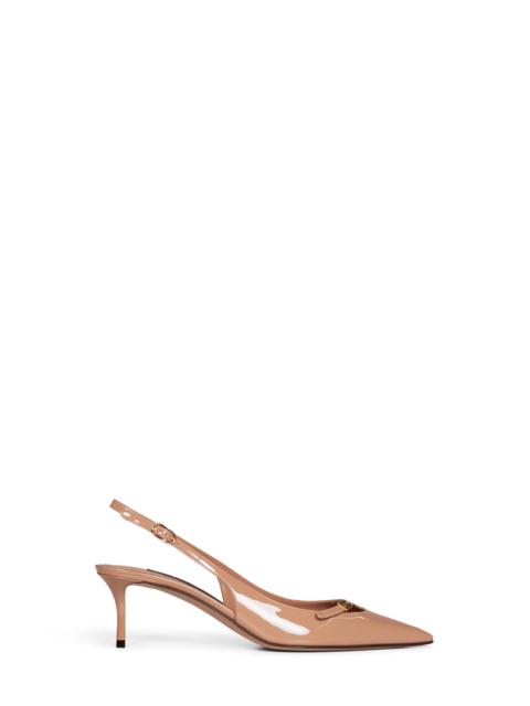 Dolce & Gabbana Dark beige patent leather slingback pumps with DG logo