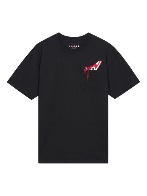 Jordan Men's Air Jordan 1 Pocket Shoes Embroidered Round Neck Short Sleeve Black T-Shirt DO1928-010