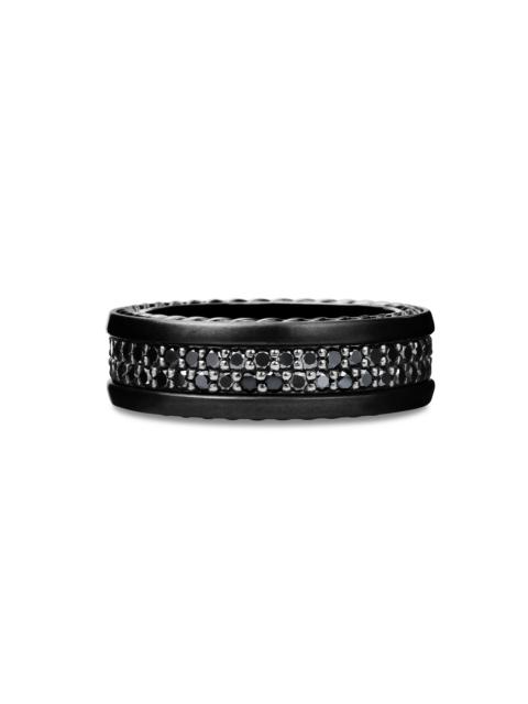 DAVID YURMAN Men's Streamline Two Row Band Ring in Black Titanium with Black Diamonds - Black Diamond