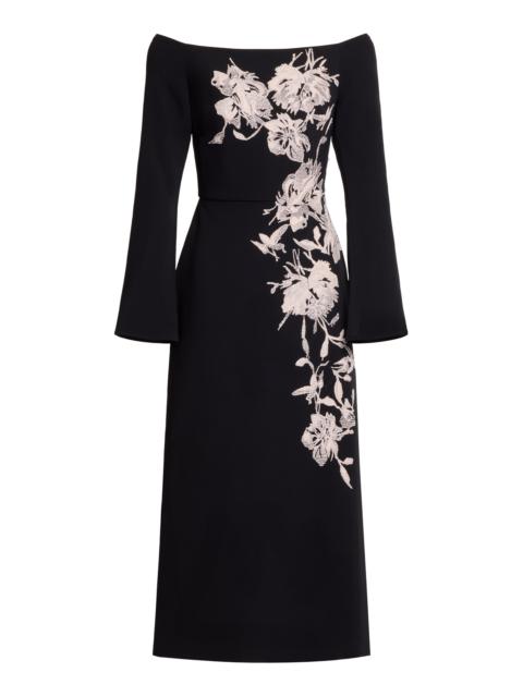 ELIE SAAB Tulle Embroidered Off-The-Shoulder Midi Dress black