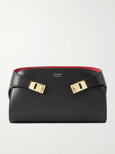 FERRAGAMO Hug Embellished Textured-leather Shoulder Bag