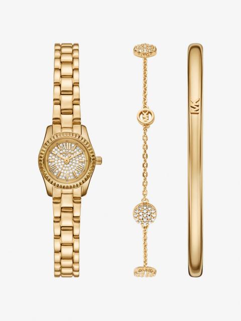 MICHAEL KORS Petite Lexington Pavé Gold-Tone Watch and Jewelry Gift Set