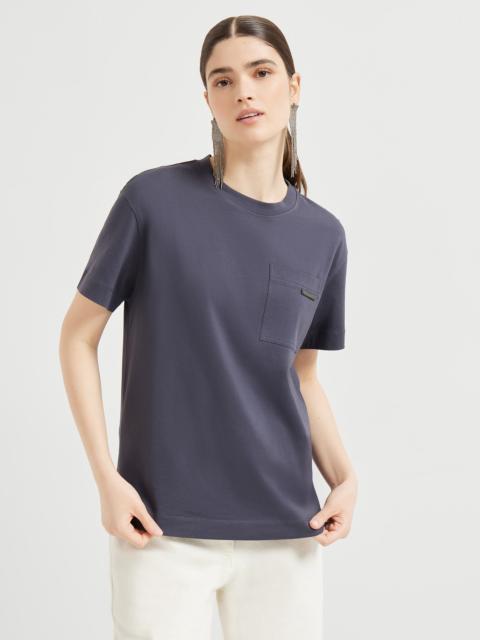 Cotton jersey T-shirt with shiny tab
