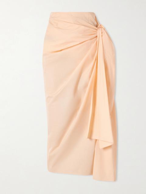 KHAITE Shay Tie-detailed Draped Cotton-poplin Wrap Midi Skirt