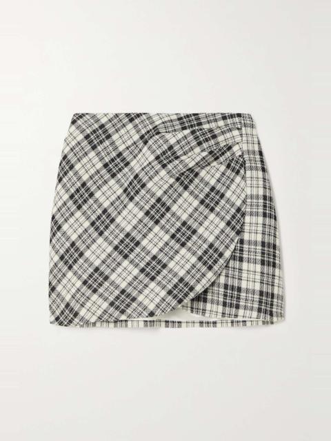 Alessandra Rich Wrap-effect Prince of Wales checked wool mini skirt