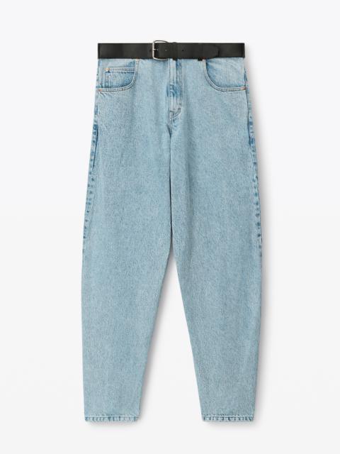 Alexander Wang leather belted jean in denim with logo patch