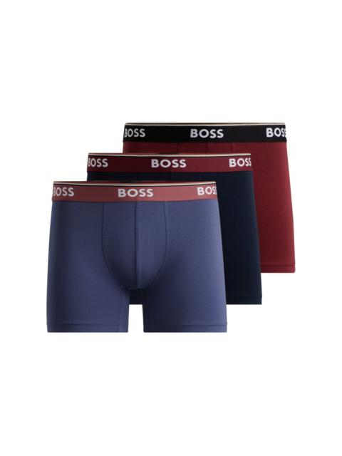 BOSS THREE-PACK OF STRETCH-COTTON BOXER BRIEFS WITH LOGO WAISTBANDS