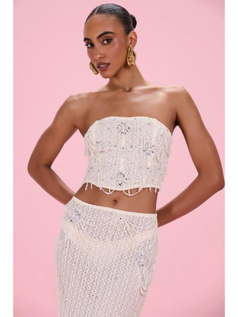 PatBO PEARL MESH EMBROIDERED TOP