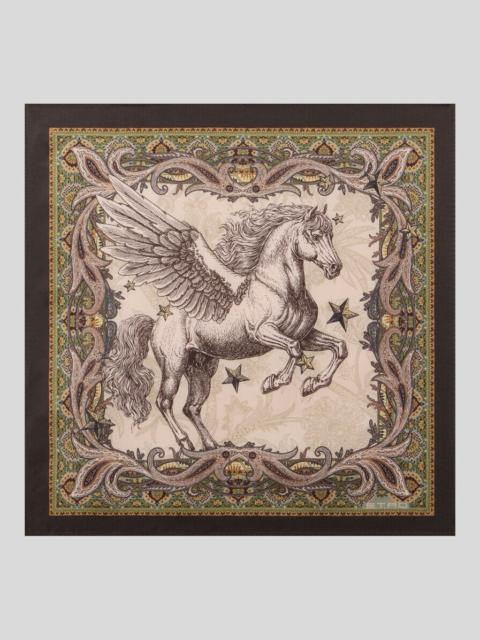 Etro SILK POCKET SQUARE WITH PLACED PEGASO PRINT