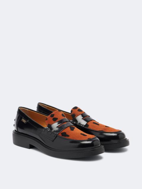 Tod's Leather leopard-print penny loafers