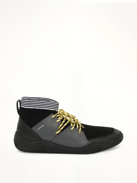 Lanvin Knit Lace Up Pique Sneaker in Black