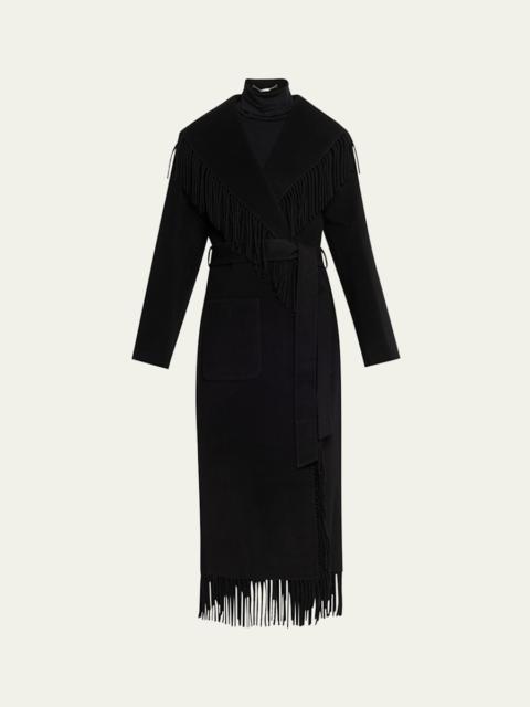 SIMKHAI Carrie Belted Fringe Robe Coat