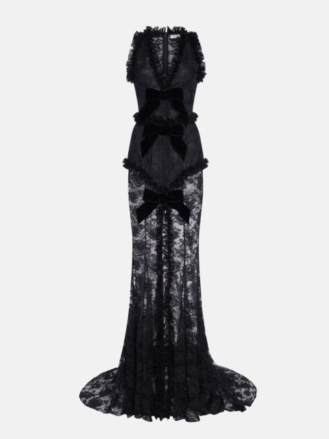 Alessandra Rich LACE EVENING DRESS WITH VELVET BOWS