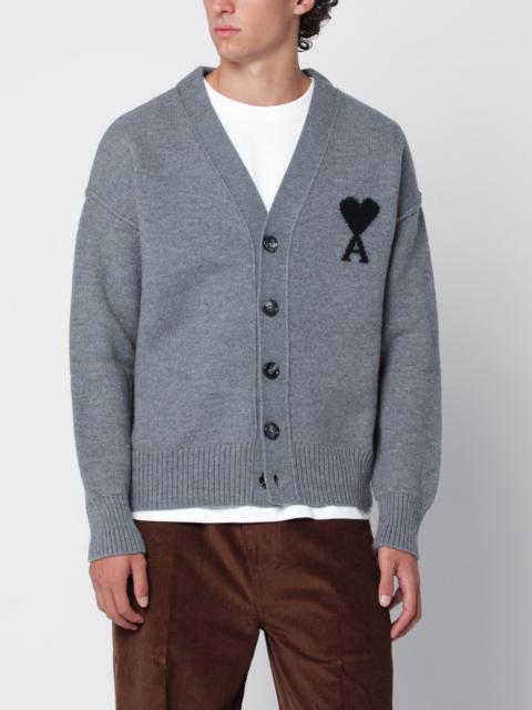 AMI Paris Grey Ami De Coeur merino wool cardigan