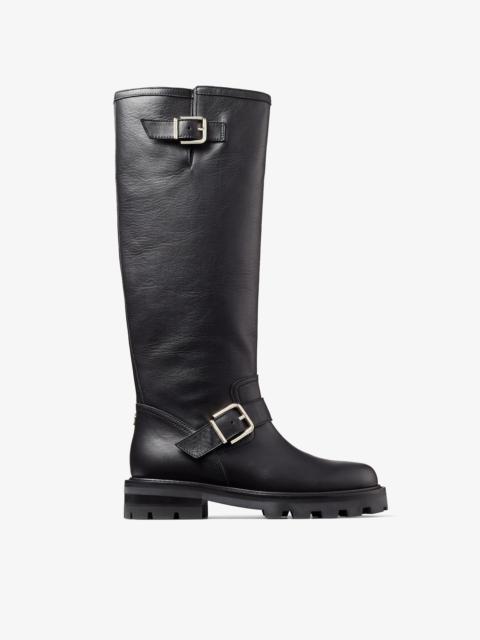 JIMMY CHOO Biker II Tall
Black Smooth Leather Knee-High Biker Boots