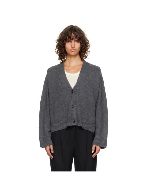 Loulou de Saison Gray Kaia LDS Ribbed Neckline Cardigan