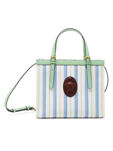VERSACE Women's La Vacanza Medium Striped Canvas Tote Bag - Dusty Blue Ivory Mint
