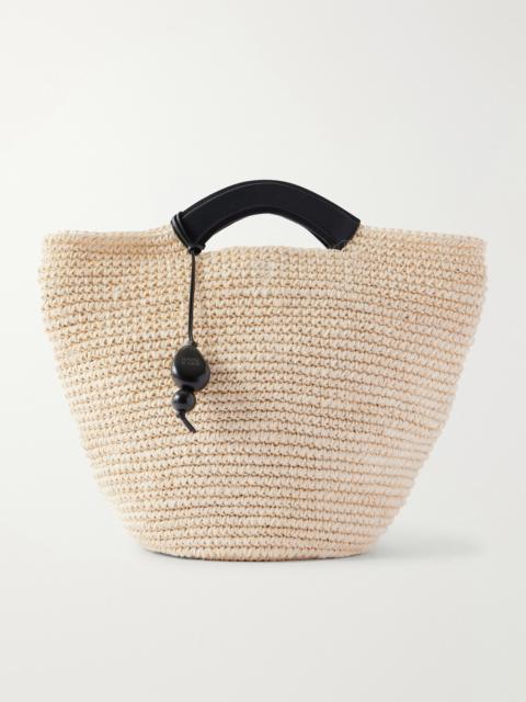 HUNTING SEASON Shopper Large Leather-trimmed Woven Raffia Tote