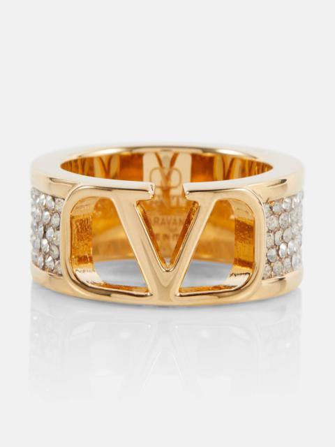 VLogo crystal-embellished ring