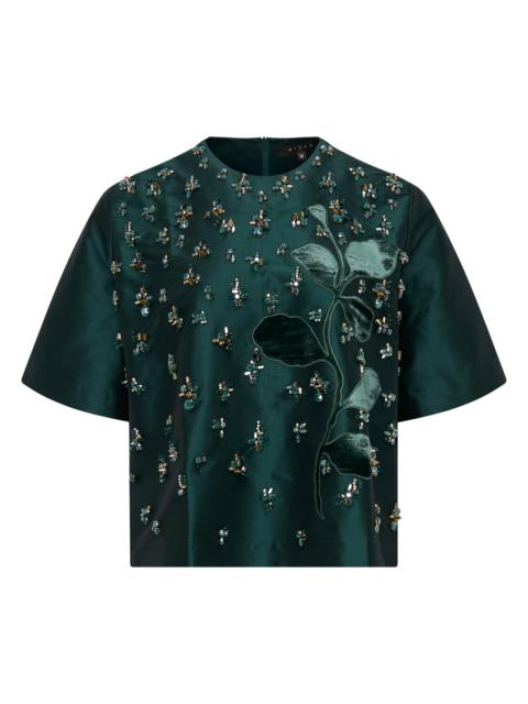 BIYAN Beaded Taffeta Short Sleeve Top