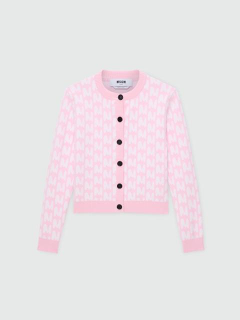 MSGM Pink MWAVE jacquard cardigan with contrast button closure