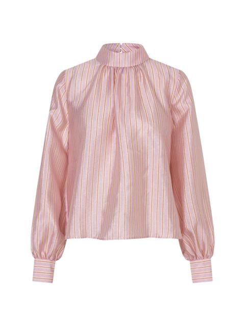 STINE GOYA GATHERED LONG SLEEVE TOP ROSE PINSTRIPE