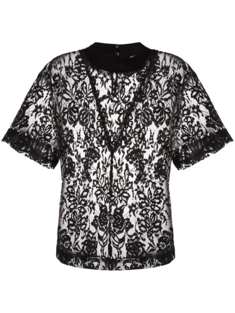 Alexander McQueen floral-lace short-sleeve top