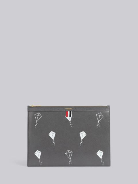 Thom Browne Dark Grey Pebble Grain Leather 3d Kite Half Drop Print Medium Zippered Document Holder