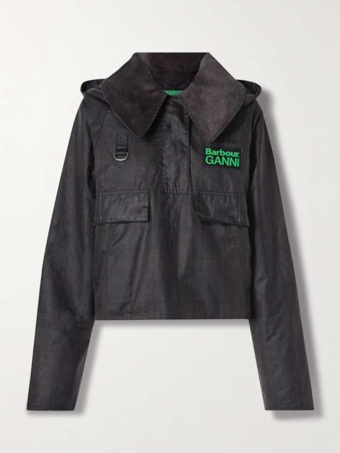 + GANNI corduroy-trimmed checked waxed-organic cotton jacket