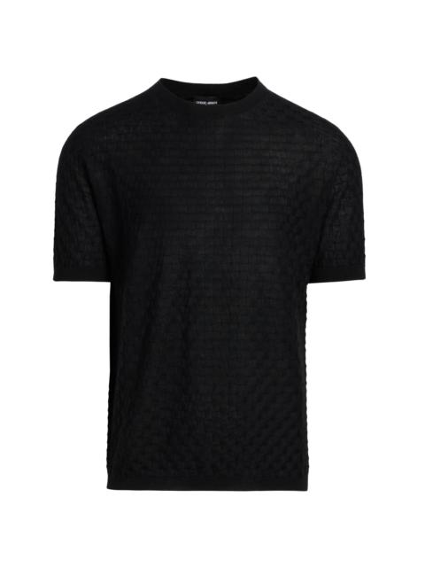GIORGIO ARMANI Men's Textured Knit Cashmere-Silk Crewneck Sweater - Black