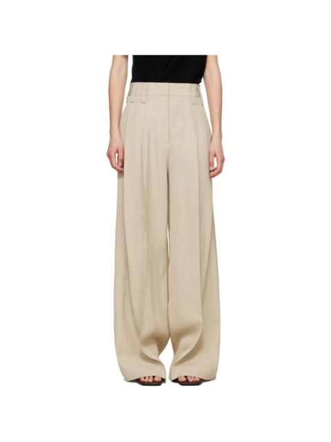 Beige Voluminous Pleated Trousers