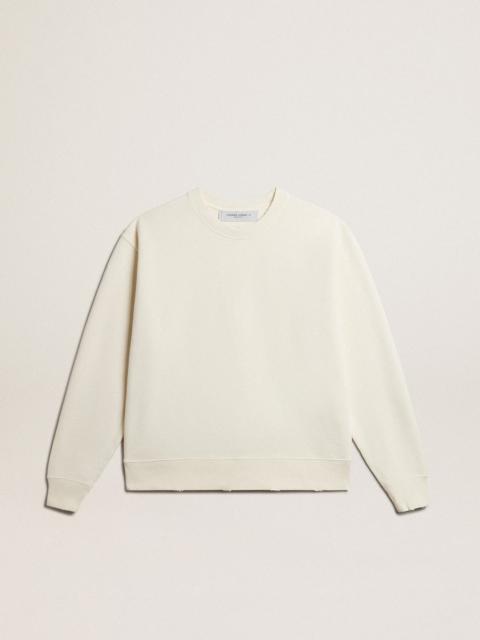 Golden Goose Sweatshirt in aged white with reverse logo on the back - Asian fit
