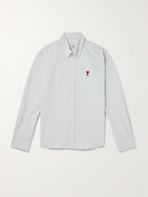 Button-Down Collar Logo-Embroidered Striped Cotton Oxford Shirt