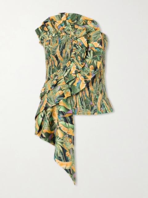 FARM RIO Strapless Ruched Cotton Tank