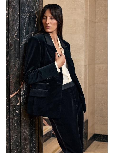 KAREN MILLEN Harper's Bazaar Velvet and Satin Mix Tailored Double Breasted Blazer