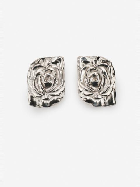 MAGDA BUTRYM Rose-embossed stud earrings in silver