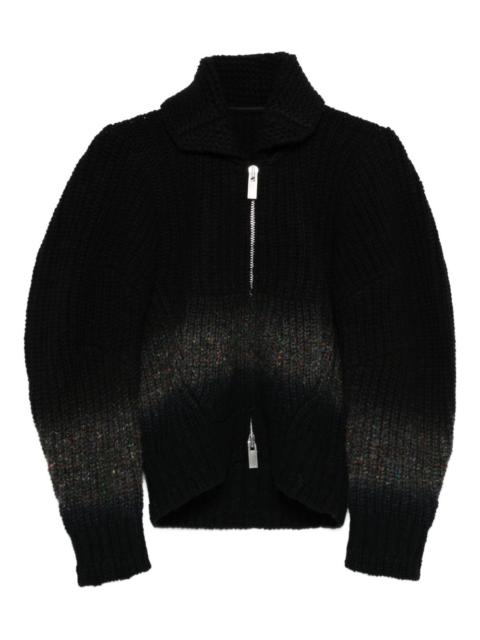 sacai zip-front speckled cardigan