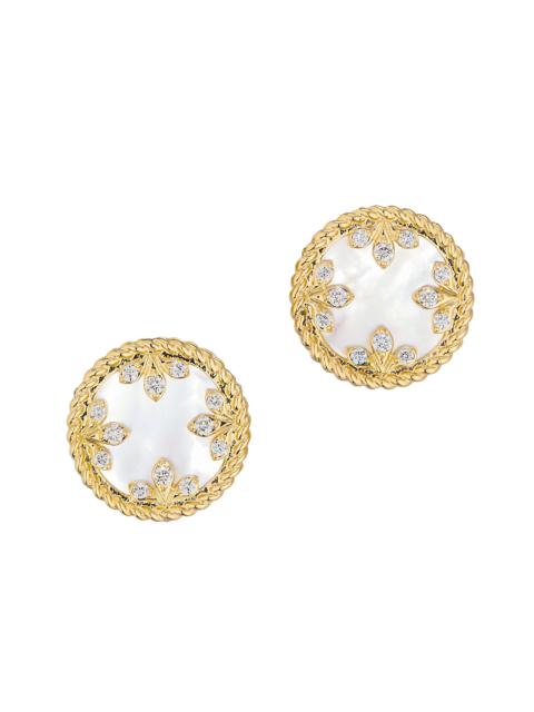 ROBERTO COIN Women's Venetian Medallion 18K Yellow Gold, Mother-Of-Pearl & 0.10 TCW Diamond Stud Earrings - Yello